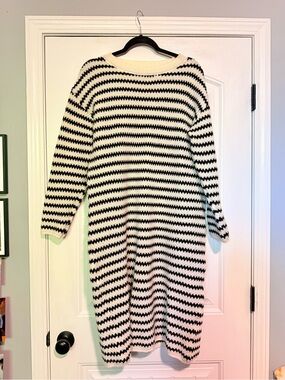 Black and White Striped Knit Sweater Dress